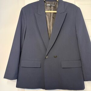 Zara Women's Navy double breasted Blazer